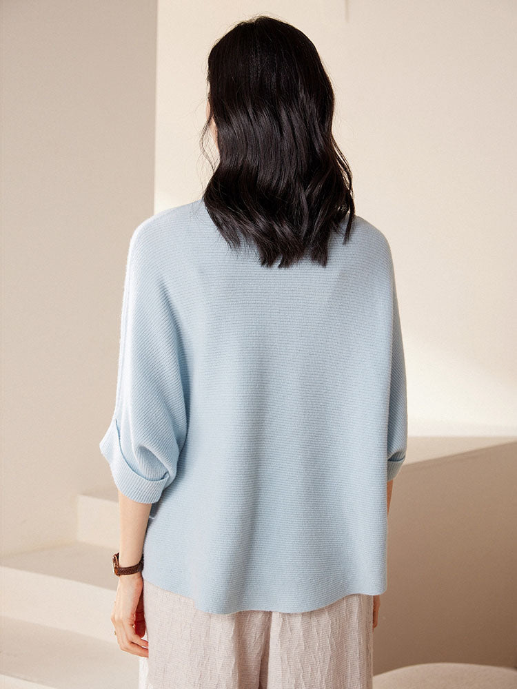 Batwing sleeves Mock Neck Cashmere Sweater