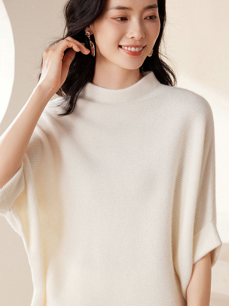 Batwing sleeves Mock Neck Cashmere Sweater