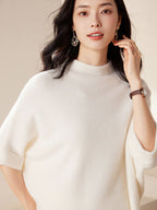 Batwing sleeves Mock Neck Cashmere Sweater