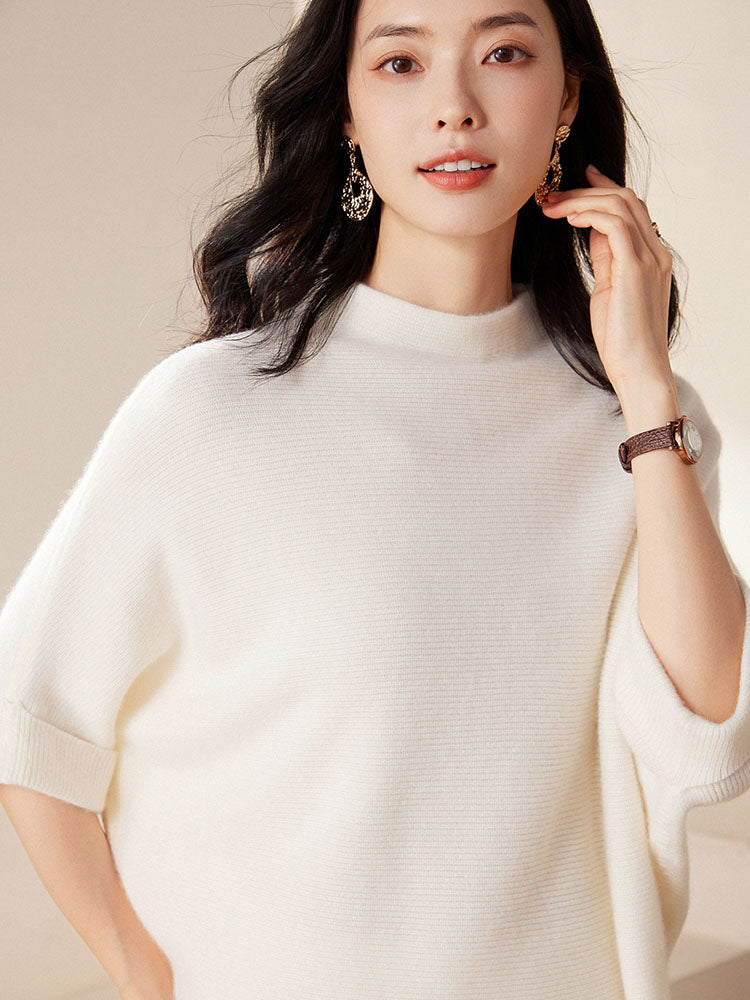 Batwing sleeves Mock Neck Cashmere Sweater