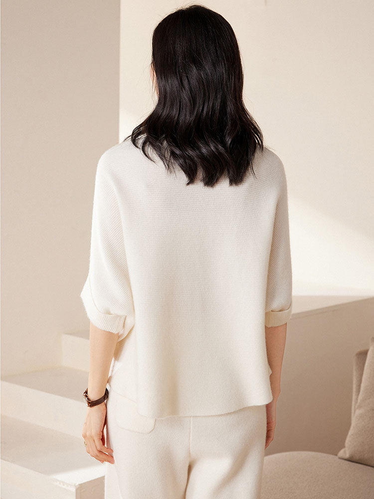Batwing sleeves Mock Neck Cashmere Sweater