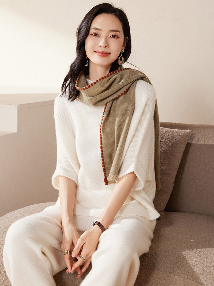 Batwing sleeves Mock Neck Cashmere Sweater