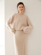 Wool Cashmere Drop Shoulder Sweater & Midi Skirt Set