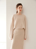 Wool Cashmere Drop Shoulder Sweater & Midi Skirt Set
