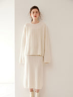Wool Cashmere Drop Shoulder Sweater & Midi Skirt Set