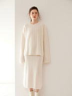 Wool Cashmere Drop Shoulder Sweater & Midi Skirt Set