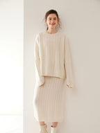 Wool Cashmere Drop Shoulder Sweater & Midi Skirt Set