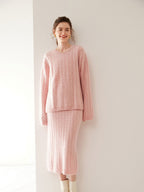 Wool Cashmere Drop Shoulder Sweater & Midi Skirt Set