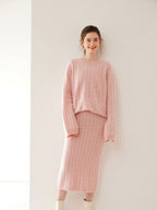 Wool Cashmere Drop Shoulder Sweater & Midi Skirt Set