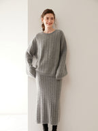 Wool Cashmere Drop Shoulder Sweater & Midi Skirt Set