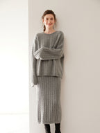 Wool Cashmere Drop Shoulder Sweater & Midi Skirt Set