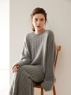Wool Cashmere Drop Shoulder Sweater & Midi Skirt Set