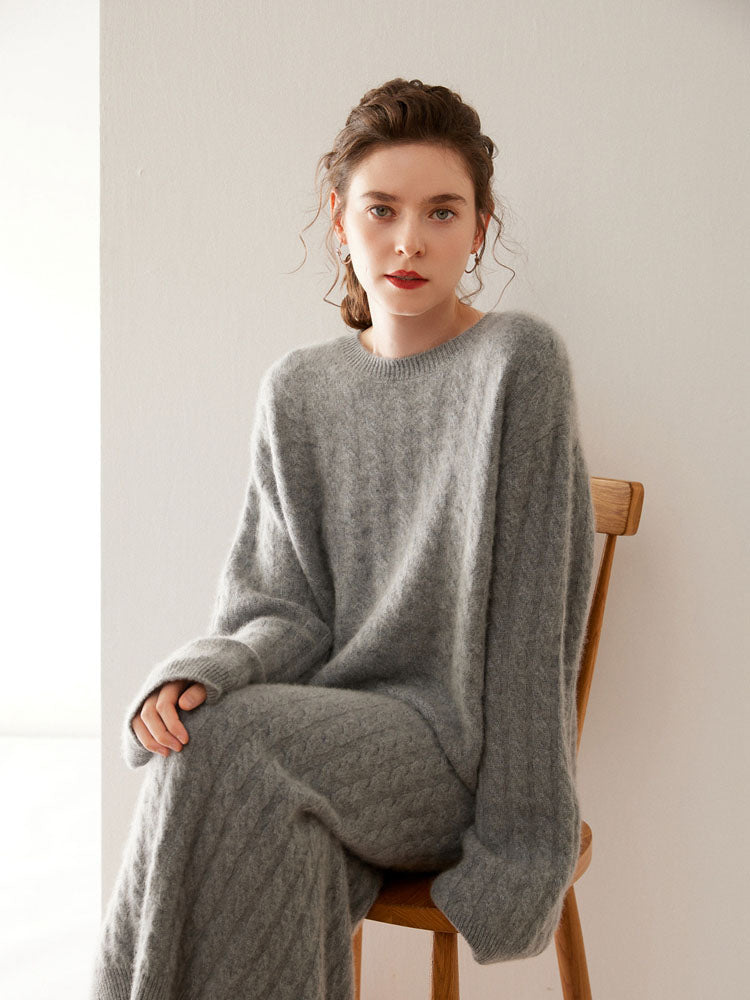 Wool Cashmere Drop Shoulder Sweater & Midi Skirt Set