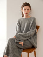 Wool Cashmere Drop Shoulder Sweater & Midi Skirt Set