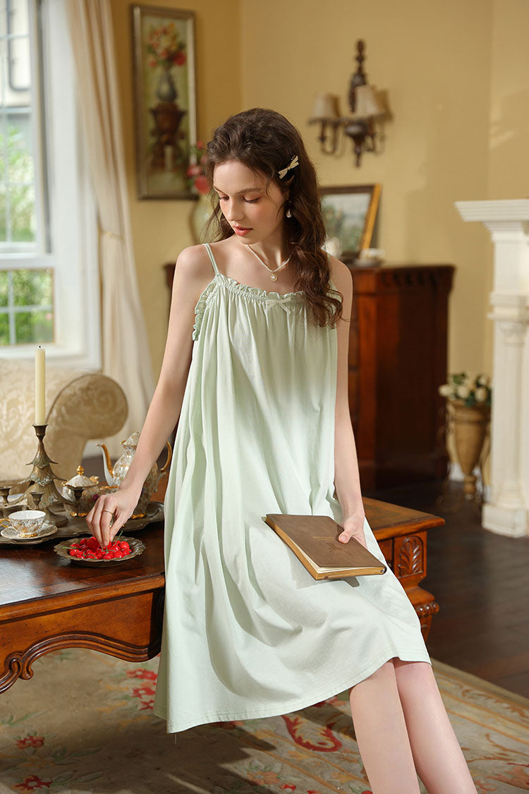Delicate Ruffled-Trim Spaghetti Strap Nightgown