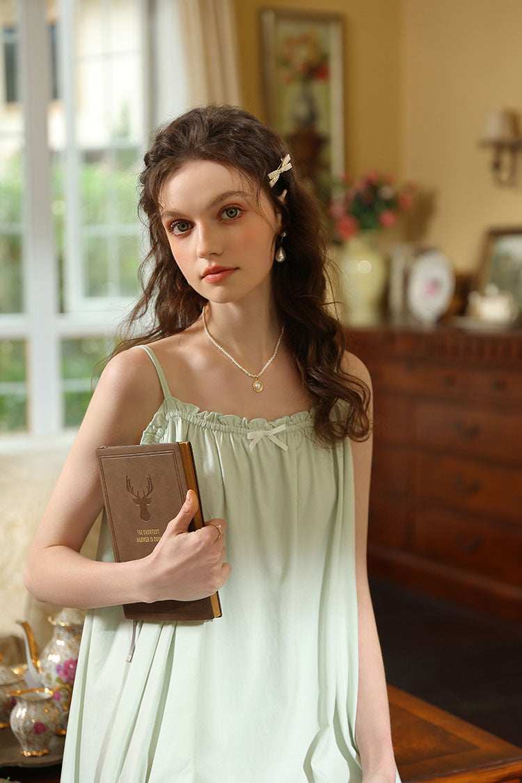 Delicate Ruffled-Trim Spaghetti Strap Nightgown