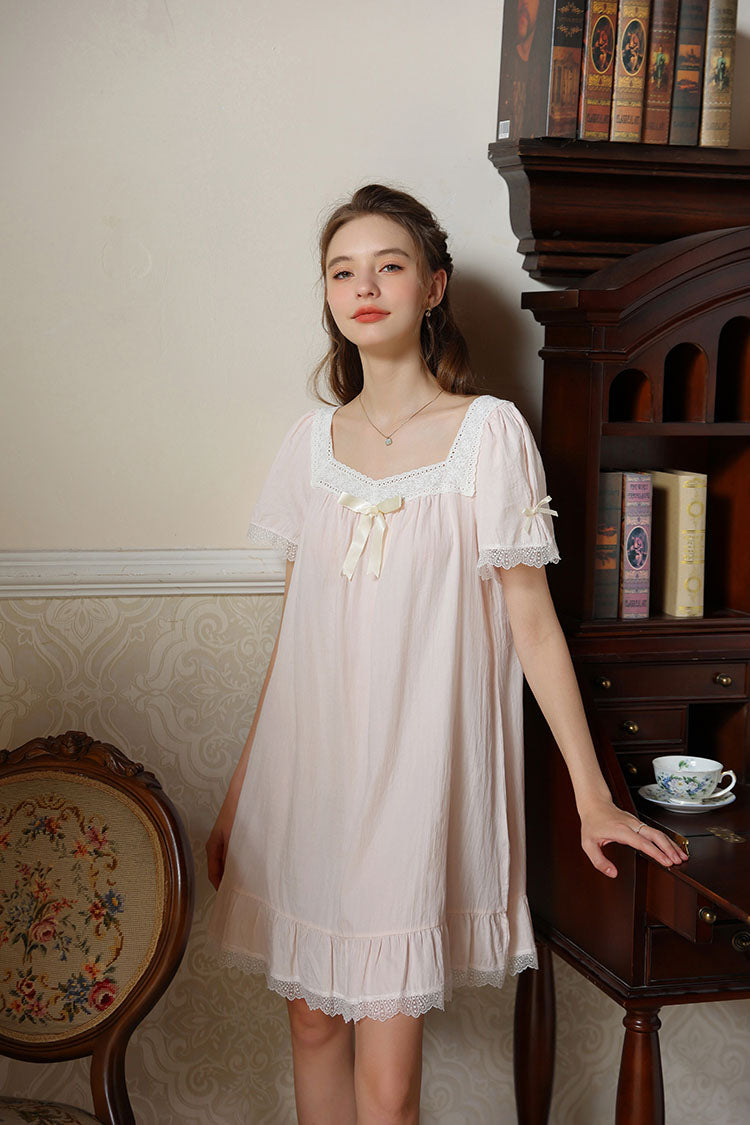 Lace Trimmed Bow Nightgown