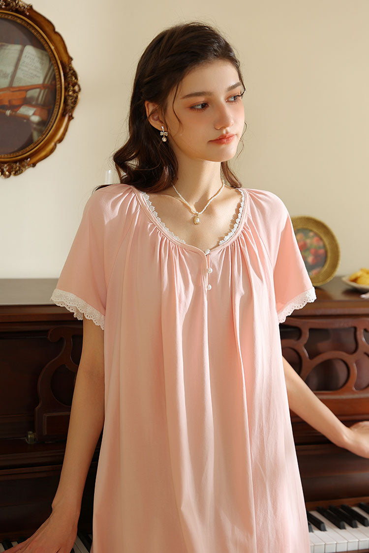 Short Sleeved Ruffled Neckline Nightgown