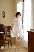 Ruffled-Edged Round Neck Nightgown