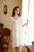 Ruffled-Edged Round Neck Nightgown