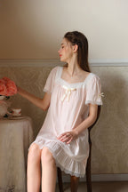 Lace Trimmed Bow Nightgown