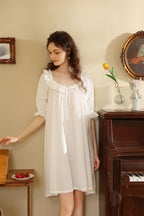 Ruffled-Edged Round Neck Nightgown