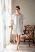 Floral Short Nightgown with Ruffled Hem