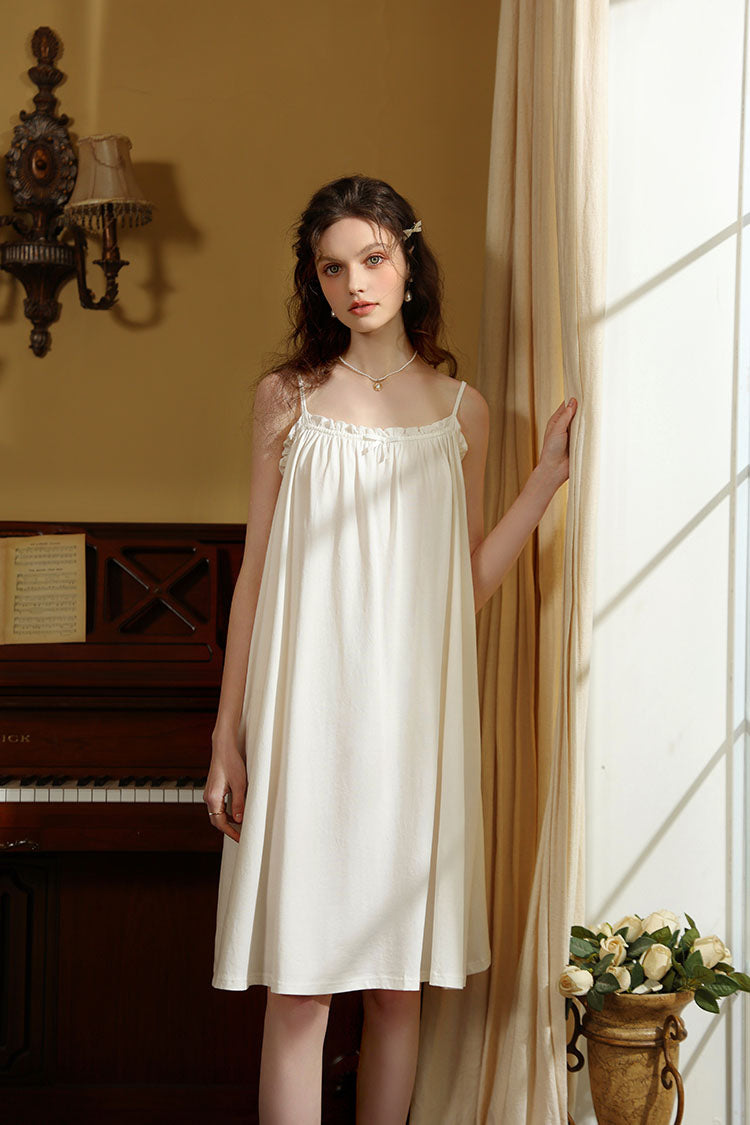 Delicate Ruffled-Trim Spaghetti Strap Nightgown