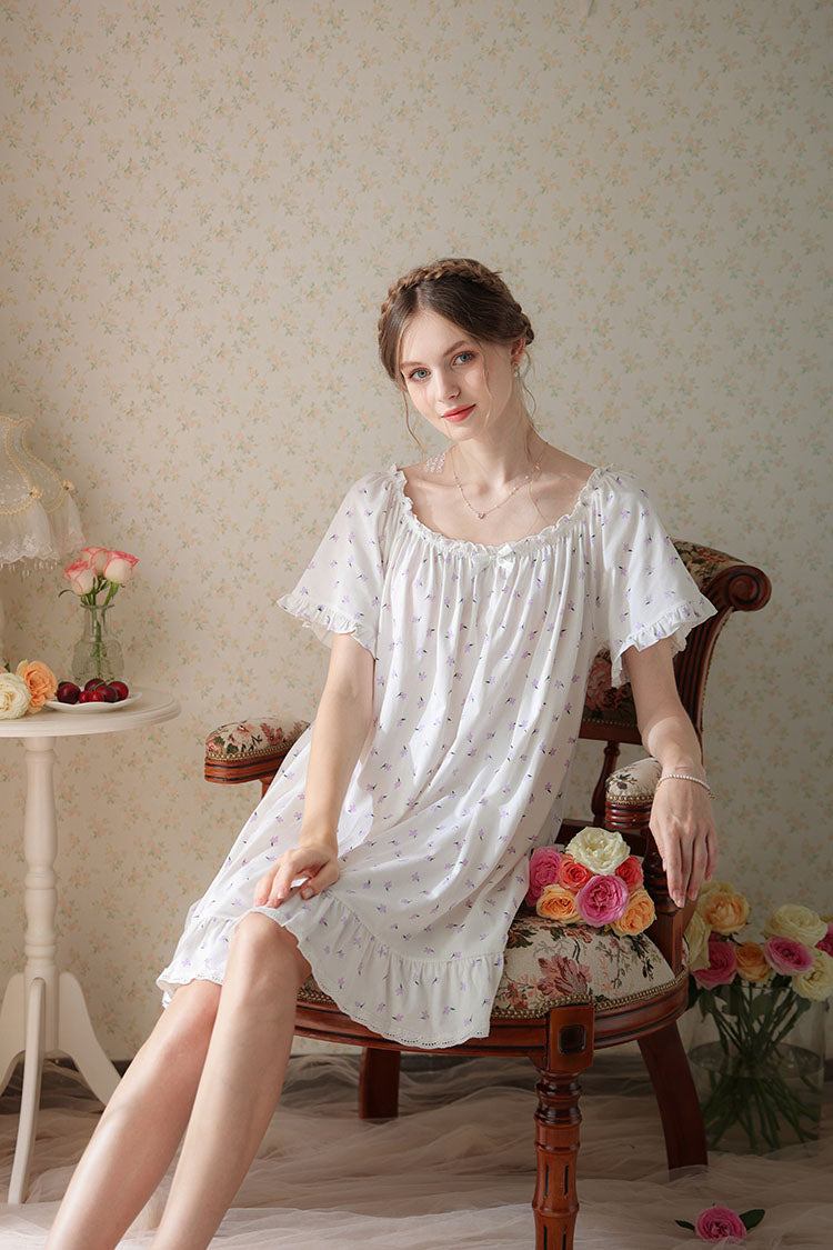 Floral Short Nightgown with Ruffled Hem