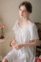 Floral Short Nightgown with Ruffled Hem