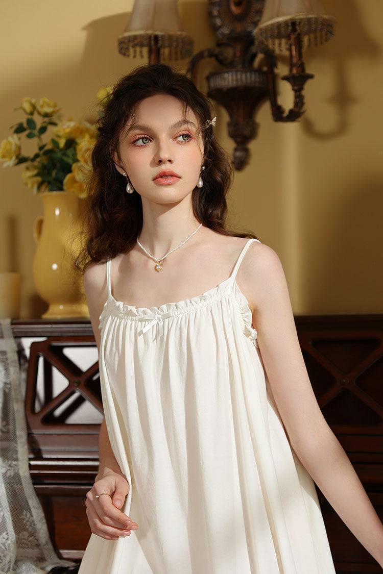Delicate Ruffled-Trim Spaghetti Strap Nightgown