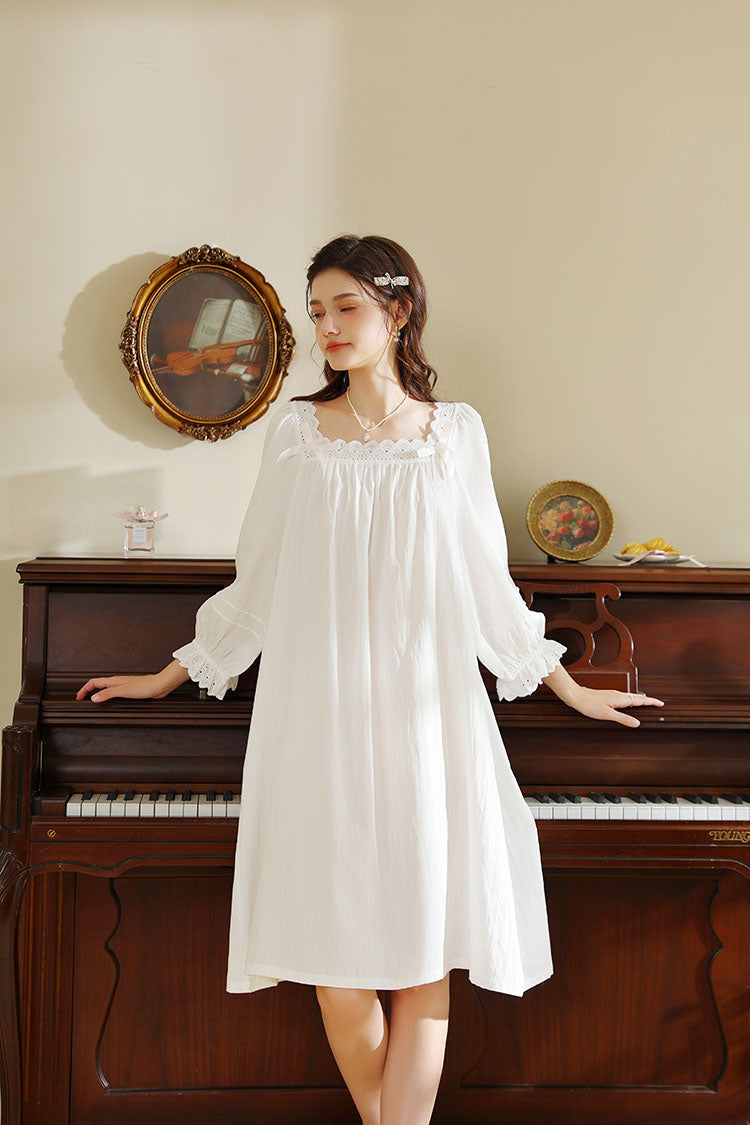 Knee Length Nightgown with Ruffled Neckline