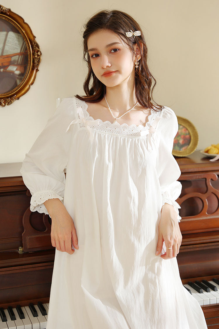 Knee Length Nightgown with Ruffled Neckline