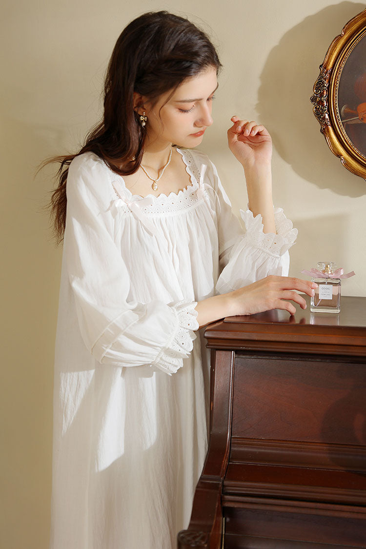 Knee Length Nightgown with Ruffled Neckline