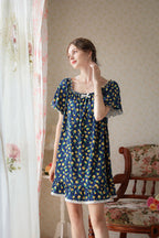 Floral Short Nightgown with Ruffled Hem