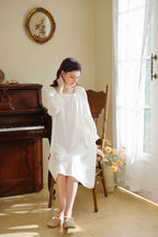 Knee Length Nightgown with Ruffled Neckline