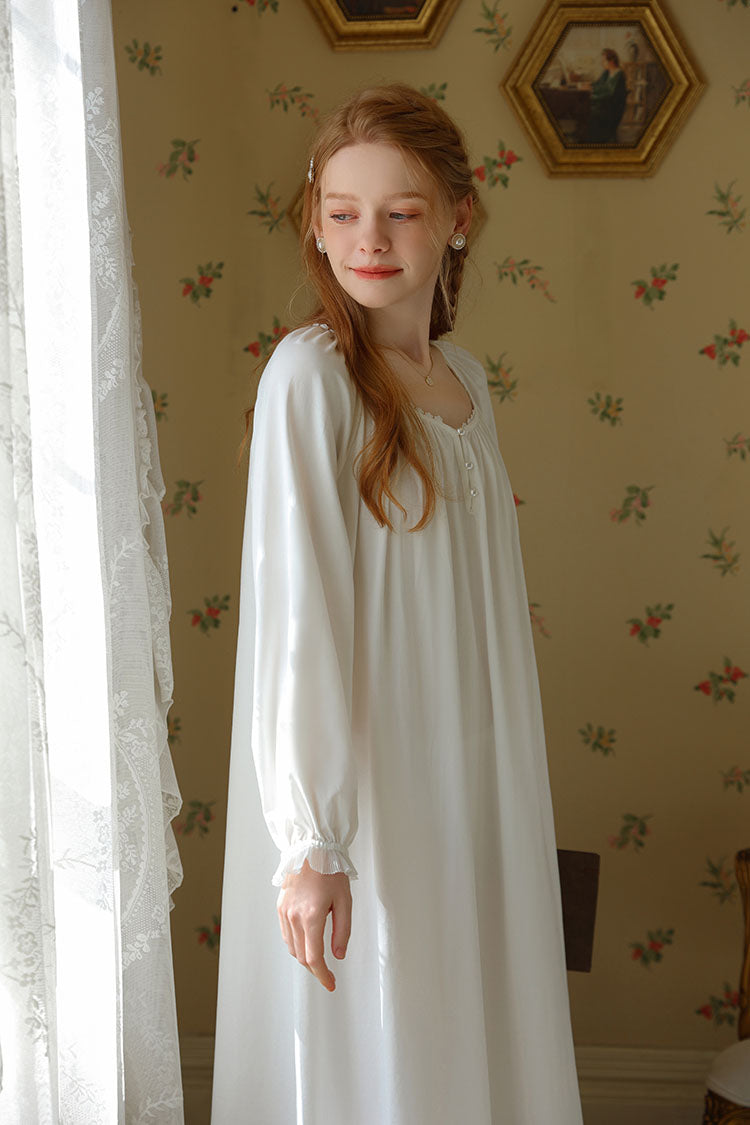 Minimalist Nightgown with Lace Cuffs
