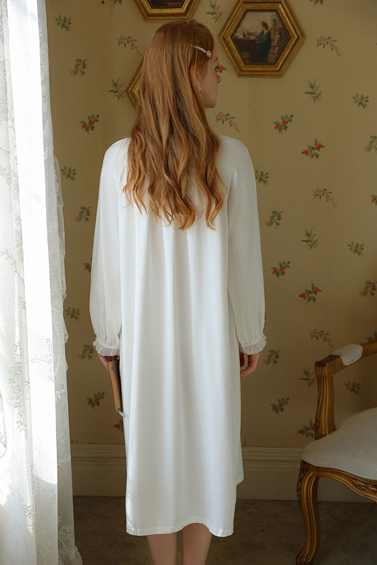 Minimalist Nightgown with Lace Cuffs