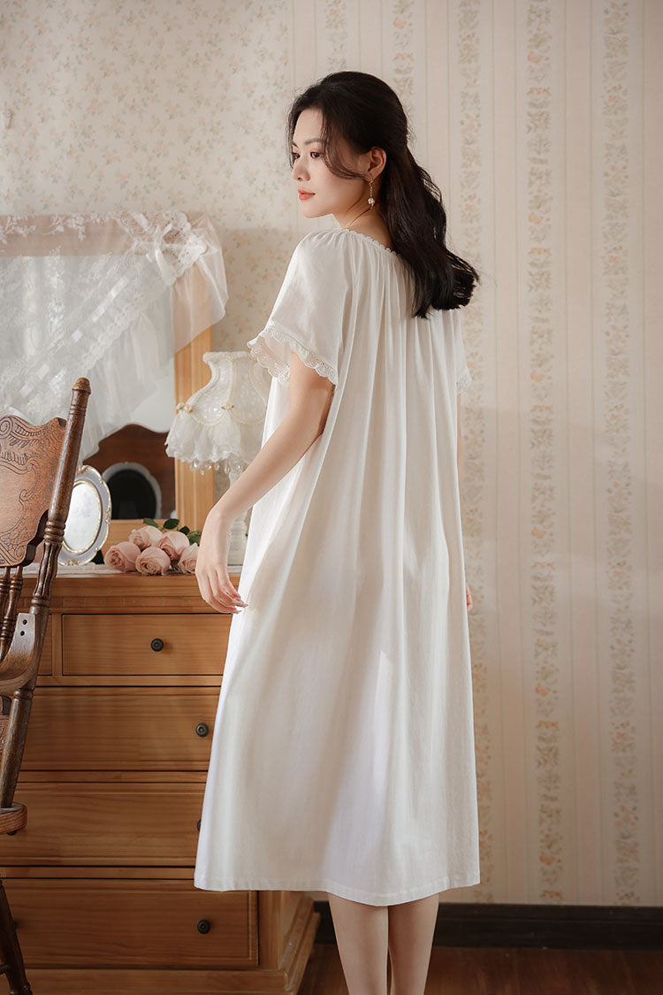 Short Sleeved Ruffled Neckline Nightgown