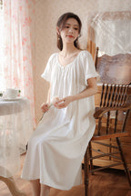 Short Sleeved Ruffled Neckline Nightgown