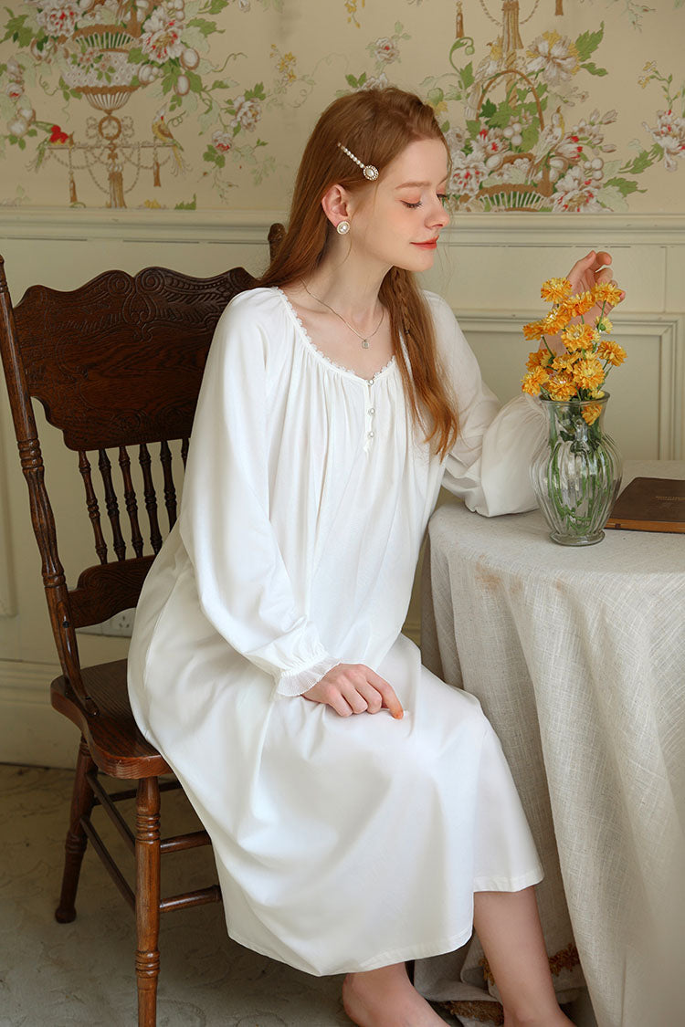 Minimalist Nightgown with Lace Cuffs