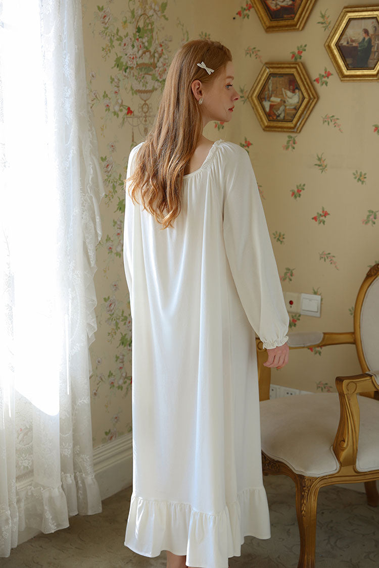 Minimalist Ruffled Trimmed Maxi Nightgown