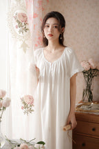 Short Sleeved Ruffled Neckline Nightgown