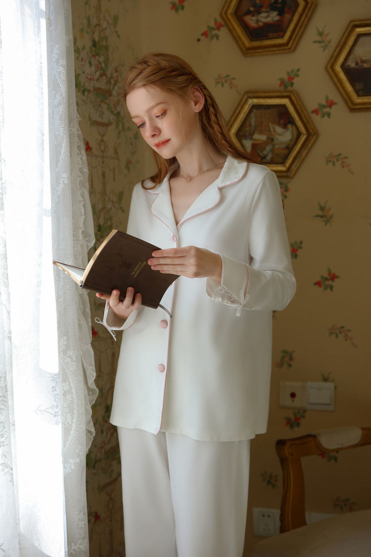 Classic Pajama Set with Delicate Lace