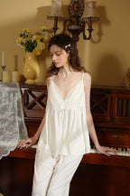 Strapped Flare Hem V-neck Pajama Set