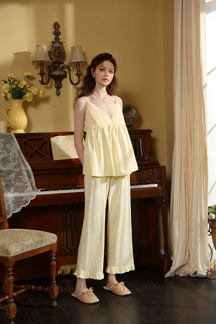 Strapped Flare Hem V-neck Pajama Set