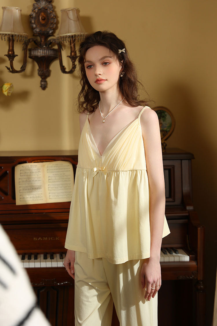 Strapped Flare Hem V-neck Pajama Set