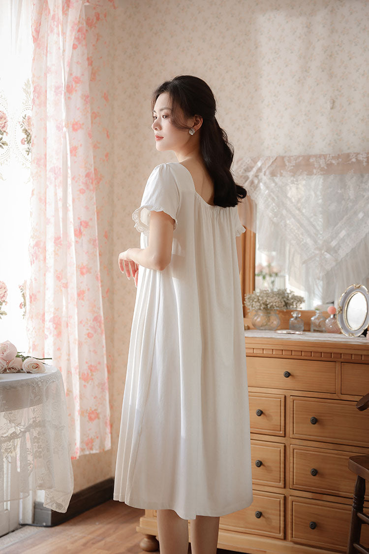Midi Length Lace Trimmed Nightgown