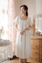 Midi Length Lace Trimmed Nightgown