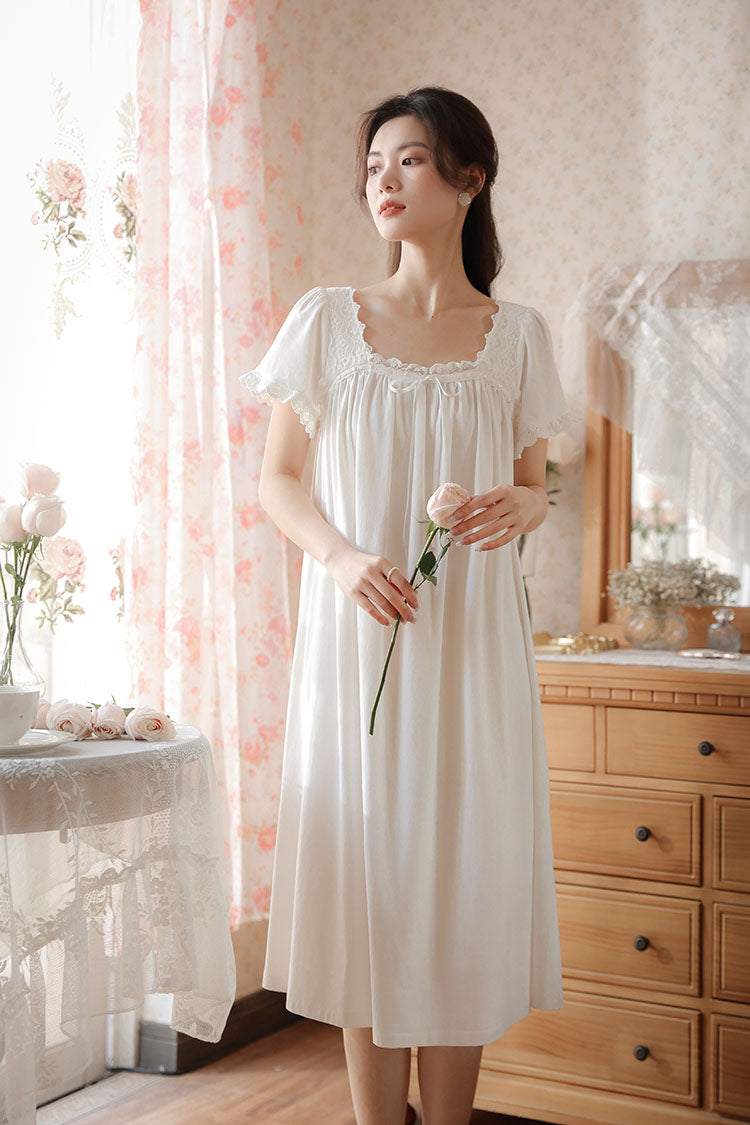 Midi Length Lace Trimmed Nightgown